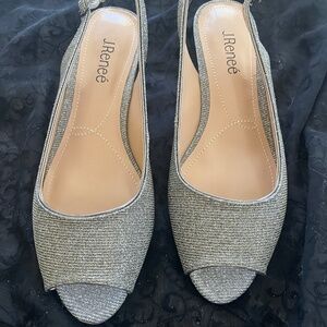J.Renee’ Jenvey Pewter Glitter Open Toe Sling